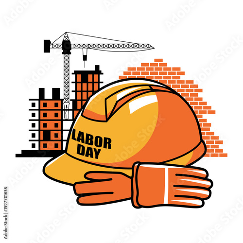 Labor Day Construction Hard Hat with Building Site Background
