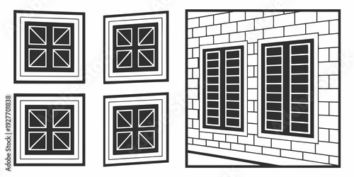 Intricate geometric patterns and a window with vertical blinds Vector