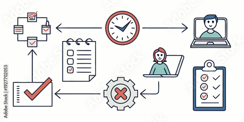 A visual representation of a business process workflow with quality control Vector