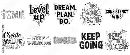 Motivational typography art with inspirational phrases for personal growth