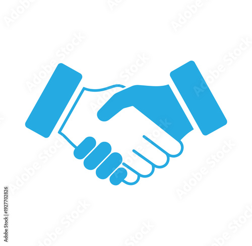 blue handshake icon symbolizing agreement and partnership between two people