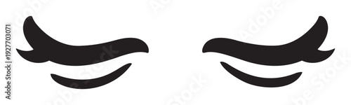Stylized graphic portrayal of closed eyes with flowing black eyelashes, ideal for cosmetics branding, fashion event promotions, costume party invitations, and elegant decorative accents.