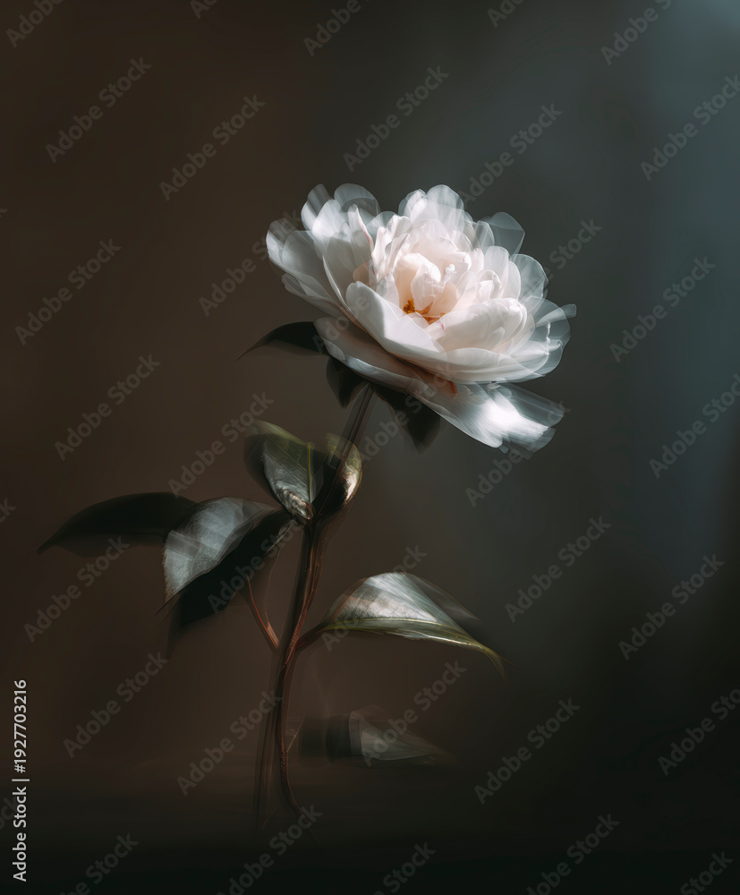 Fototapeta premium White Camellia Flower on Dark Background – AI Generative