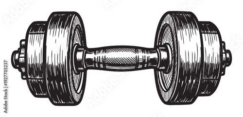 Classic engraved dumbbell for fitness and bodybuilding projects, perfect for gym logos, workout promotions, and health awareness content.