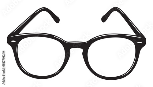 Stylish black rimmed eyeglasses with clear lenses offering a sophisticated look, perfect for educational content, eye care promotions, or a symbol of intelligence in various media