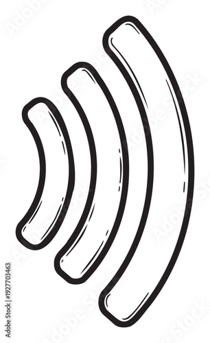 Hand drawn wireless signal icon perfect for showcasing network connectivity, sound transmission, or contactless payment in various technology and communication media.