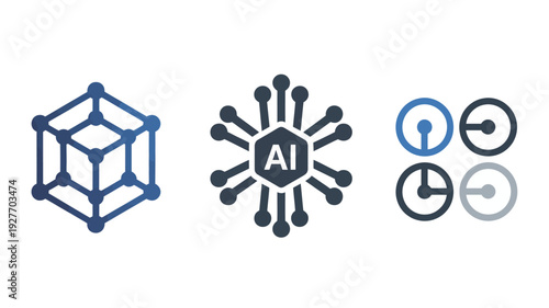 Collection of three modern with geometric and abstract in blue and black