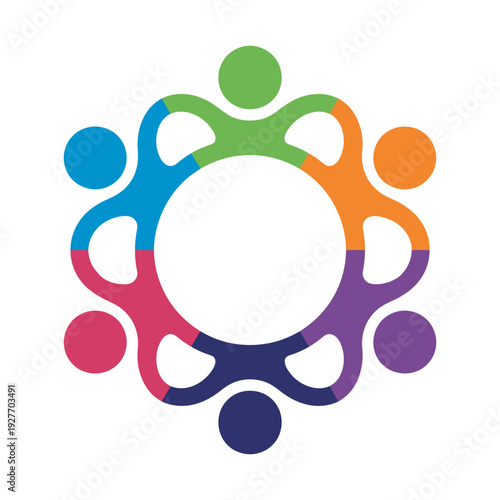 Colorful abstract circular with five rounded segments and connecting lines