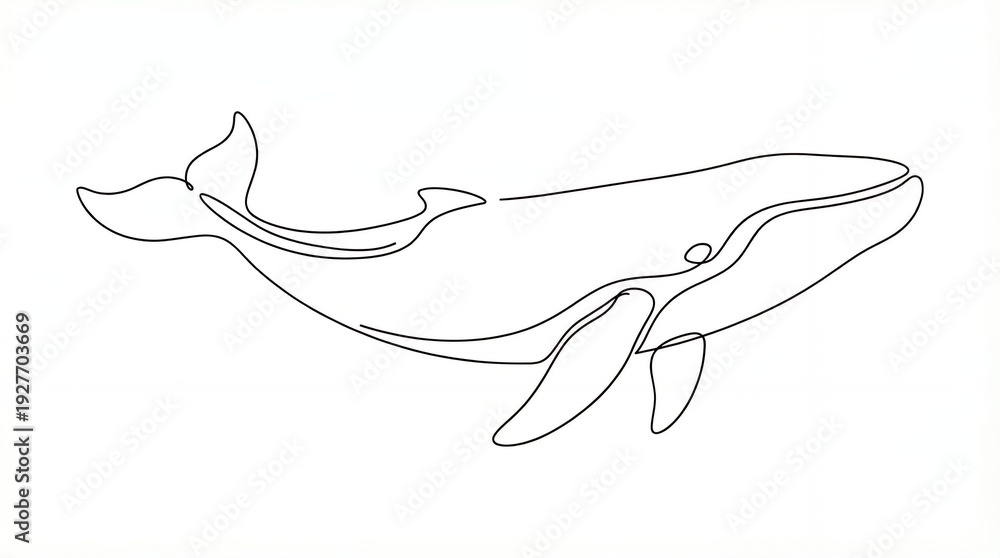 Fototapeta premium Whale One Line Art Illustration