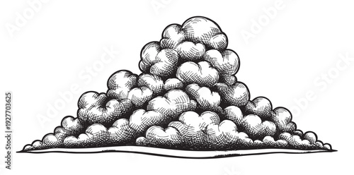 Impressive vintage engraved cumulonimbus cloud formation with striking detail, ideal for illustrating weather phenomena, meteorological studies, and environmental projects.