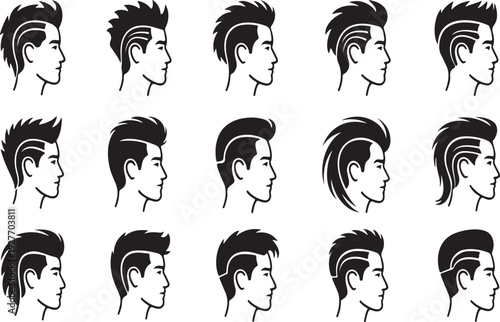 Collection of modern male hairstyles with shaved sides, in profile view.