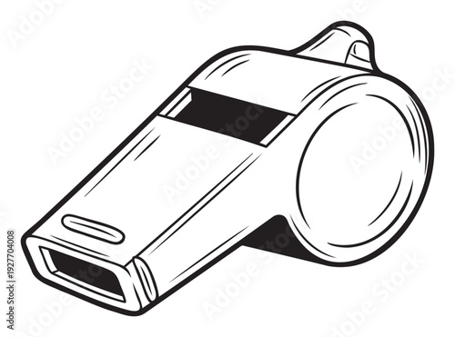 A classic black and white whistle graphic for sports events, coaching, or signaling purposes, perfect for print materials, digital presentations, or educational resources.