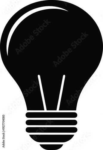 Black silhouette of a light bulb with white filament detail