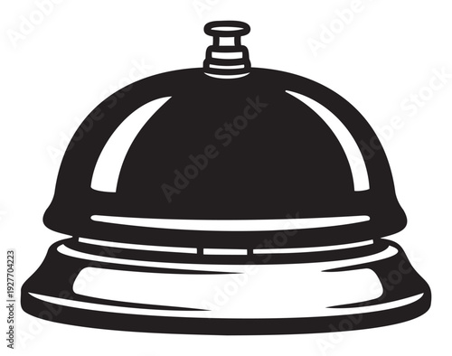 Classic service bell icon in black and white for hotel reception, customer service, business operation, or restaurant waiting staff notification graphics