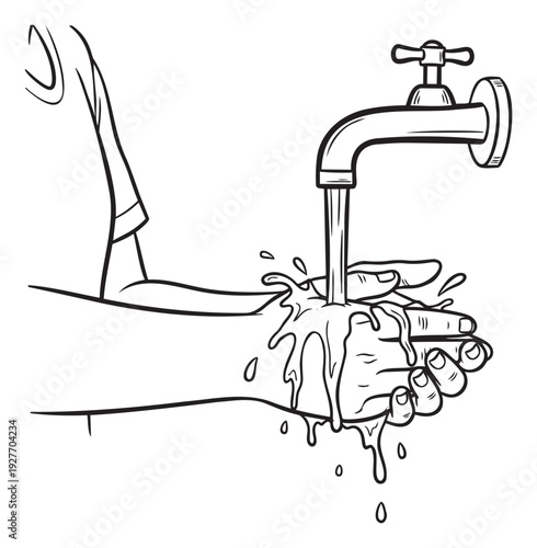 Person washing hands under a flowing water tap, emphasizing personal hygiene and cleanliness, suitable for educational health campaigns and public awareness materials