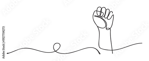 A minimalist single line drawing depicting a strong clenched fist, representing revolution, unity, and empowerment for activism and modern media projects.