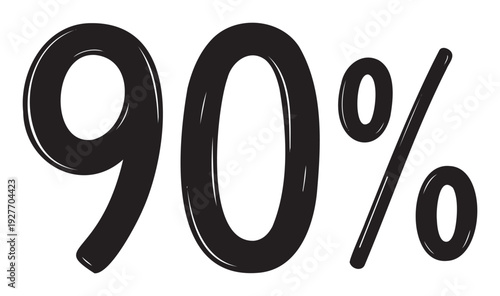 Eyecatching ninety percent bold black sign with glossy reflective highlights for engaging promotional materials, sales events, discount campaigns, and progress tracking displays.