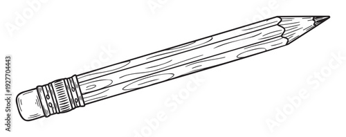 Classic wooden pencil with an attached rubber eraser, perfect for education, school supplies, office stationery, or creative drawing and sketching projects