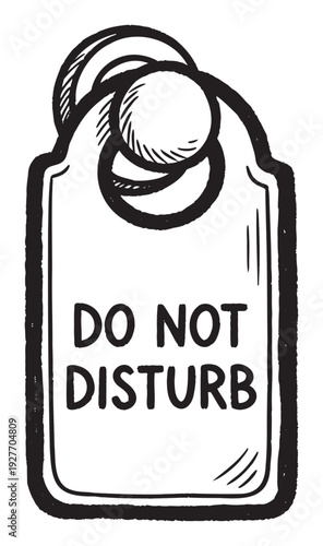 Handdrawn DO NOT DISTURB door hanger icon symbolizing privacy and quiet, ideal for hotel room signage, guesthouse notices, or personal space indication in various hospitality and home
