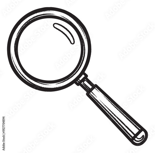 Magnifying glass symbol for search and discovery, perfect for educational resources, business presentations, or web interface icons requiring a simple graphic.
