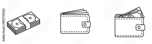 Money and wallet icons depicting financial concepts like saving, spending, and wealth, useful for business presentations, economic articles, and personal finance applications