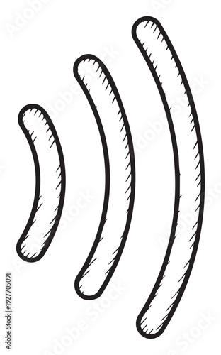 A dynamic black and white wavy signal icon represents wireless communication, network strength, or sound waves, perfect for technology websites, mobile applications, or informational