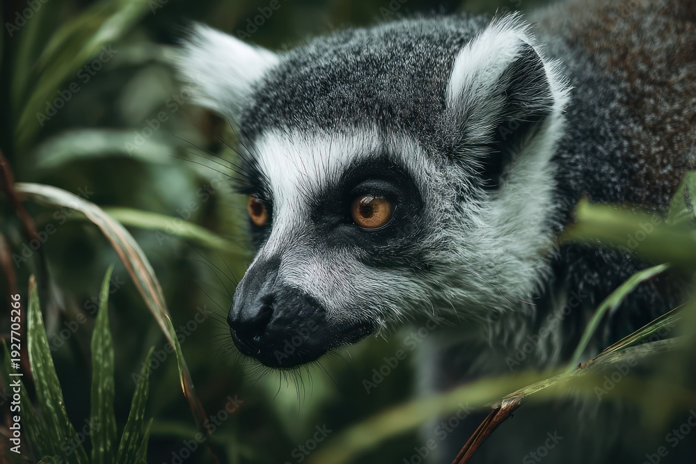 Fototapeta premium Ring-tailed Lemur portrait in the wild forest