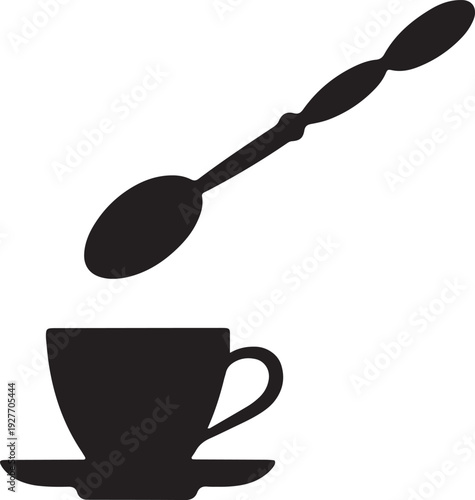 Coffee cup and saucer with spoon icon representing drink and cafe culture