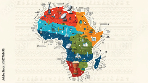 Vibrant illustration of Africa map with colorful countries and detailed outline.