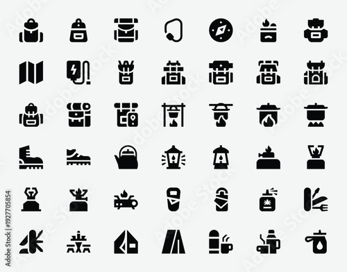 Travel Gear Solid Icon Set
