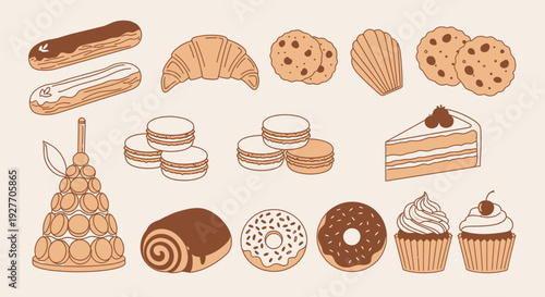 Charming French Pastries and Desserts Assortment for Sweet Treats and Baking Themes
