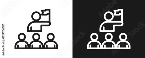 Leadership Icon Set Outline In White And Black Background