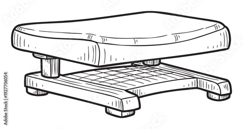 A simple hand drawn black outline sketch of a comfortable padded footrest perfect for providing relaxation and support in home, office, or salon environments.