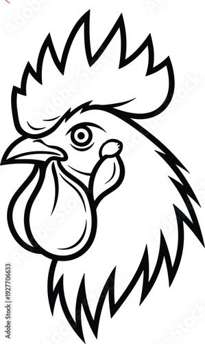 Rooster head silhouette vector illustration, black fierce cock profile with open beak and spiky comb for farm zodiac mascot logo and rural