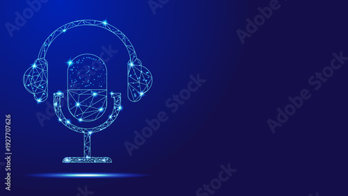 Digital Podcast Microphone Low Poly Audio Recording Technology