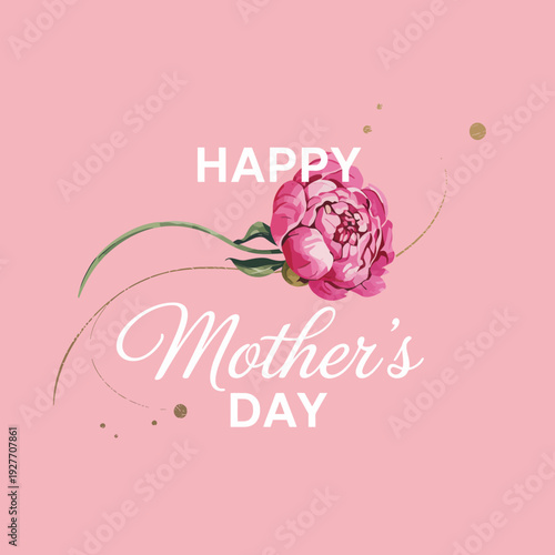 Pink floral background with Happy Mother's Day text and a single pink flower