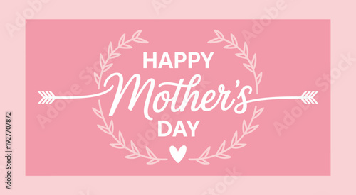 Pink background with white Happy Mothers Day text and floral