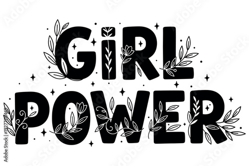 Feminine lettering set for empowerment and celebration. Text designs with floral and heart elements on transparent backgrounds.