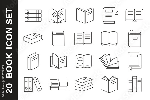 Book line editable icon set. Containing book  reading  library  author  journal  bookshelf  e-book and more. Editable stroke. Vector illustration