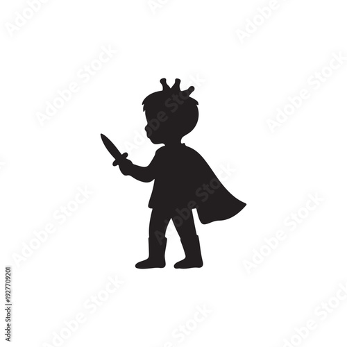 Boy prince holding knife silhouette vector icon illustration