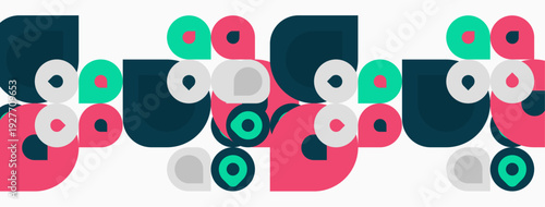 Abstract geometric pattern. Circles, squares, shapes repeat creating colorful design. Minimalist style, modern aesthetic.