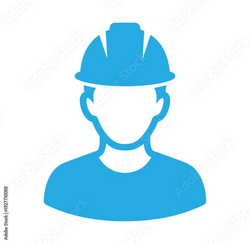 blue silhouette of a man wearing a hard hat for construction or industrial work