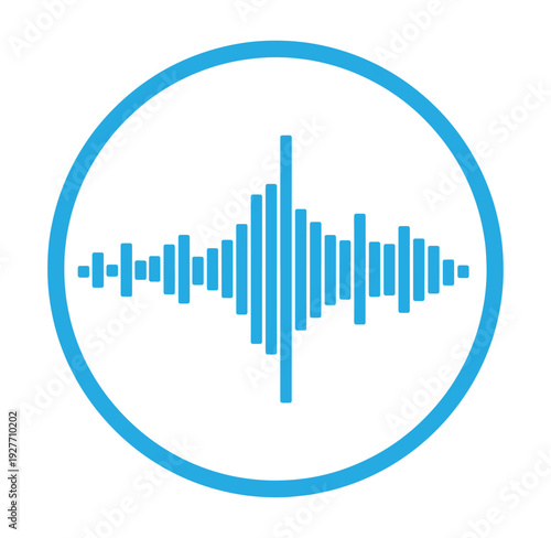 blue sound wave icon in a circle symbolizing audio signal or music waveform