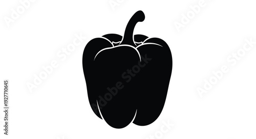 A simple black silhouette of a bell pepper with a stem