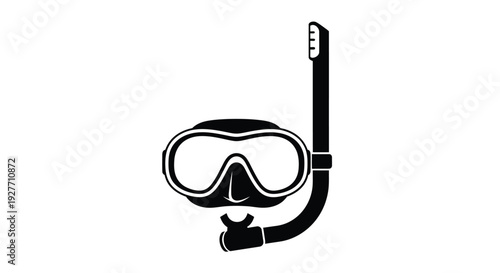 Black and white illustration of a scuba diving mask and snorkel