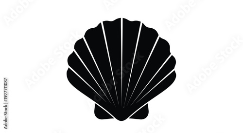Simple black and white illustration of a scallop seashell design