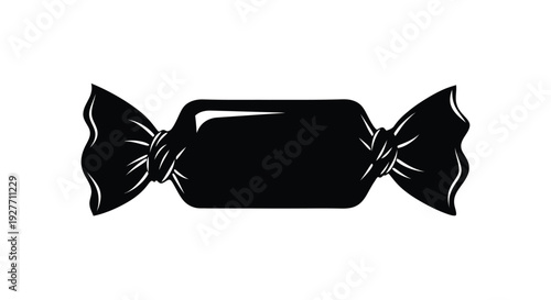 A black and white illustration of a wrapped rectangular candy