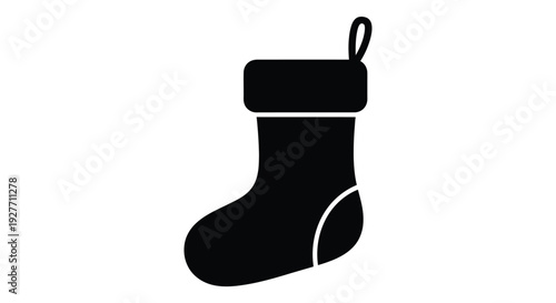 Simple black silhouette of a traditional christmas stocking icon