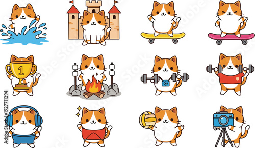 Cute Shiba Inu Achievement and Activity Cartoon Character Set