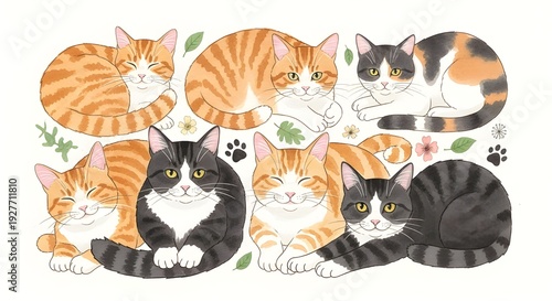 set of funny cartoon cats
